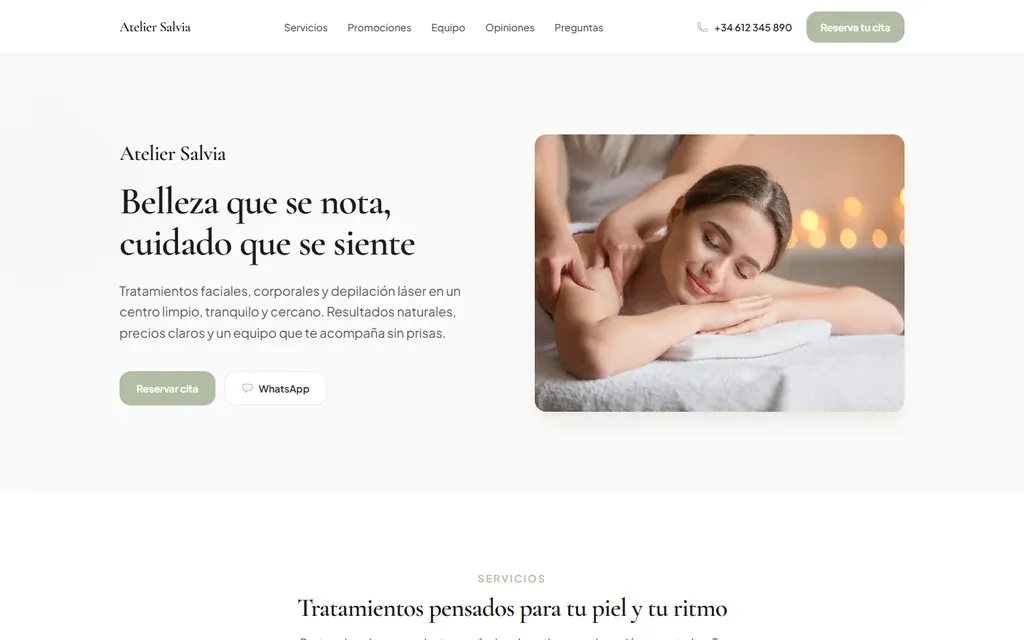 Captura de la plantilla de centro estético Atelier Salvia